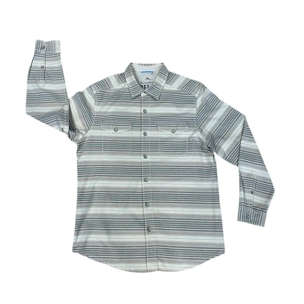 Tommy‎ Bahama Relax Island Modern Fit Striped Men’s Shirt Sz Medium Cream/Brown